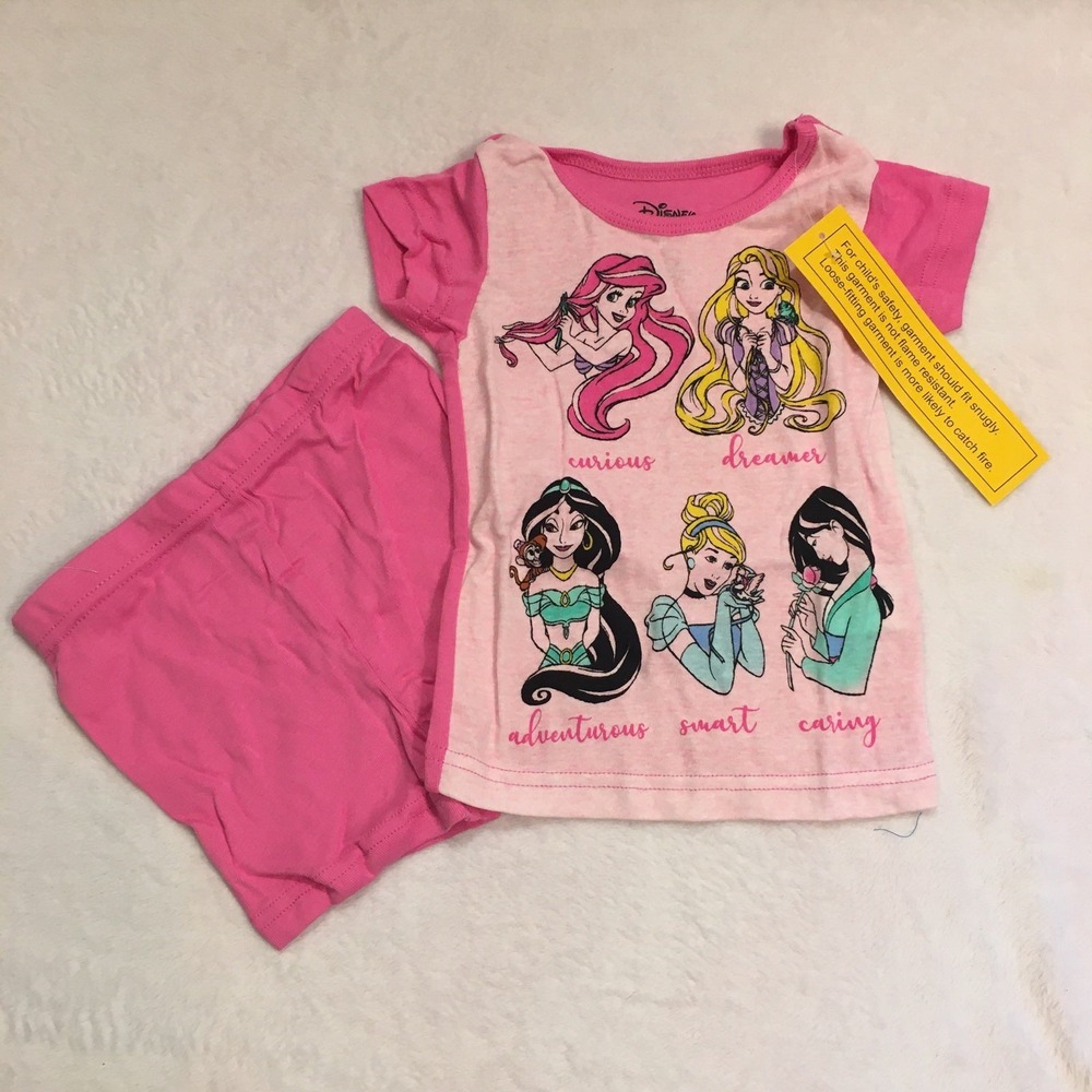 Disney Princess Pajama Set Girls 2T Pink NEW Short Sleeve Shorts Snug Fit 2PC